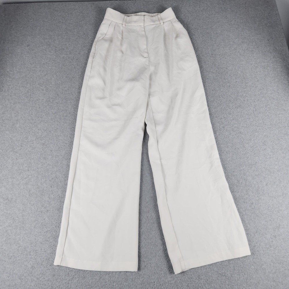 FUNYYZO Trousers‎ Pants Womens XS White High Waist Pleated Wide Leg Professional
